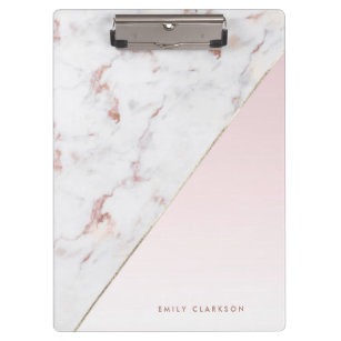 Chic Rose Gold and White Marble Personalised Clipboard
