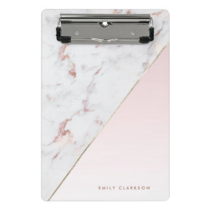 Chic Rose Gold and White Marble Personalised Mini Clipboard