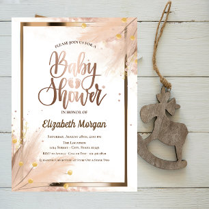 Chic Rose Gold Baby Foots Pampas Baby Shower  Invitation