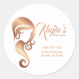Chic Rose Gold Beauty Girl Hair & Makeup Salon Classic Round Sticker