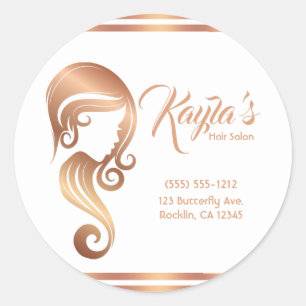 Chic Rose Gold Beauty Girl Hair & Makeup Salon Classic Round Sticker