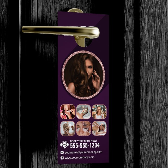 Chic Rose Gold Beauty Spa Hair Nail Makeup Salon Door Hanger (Creator Uploaded)