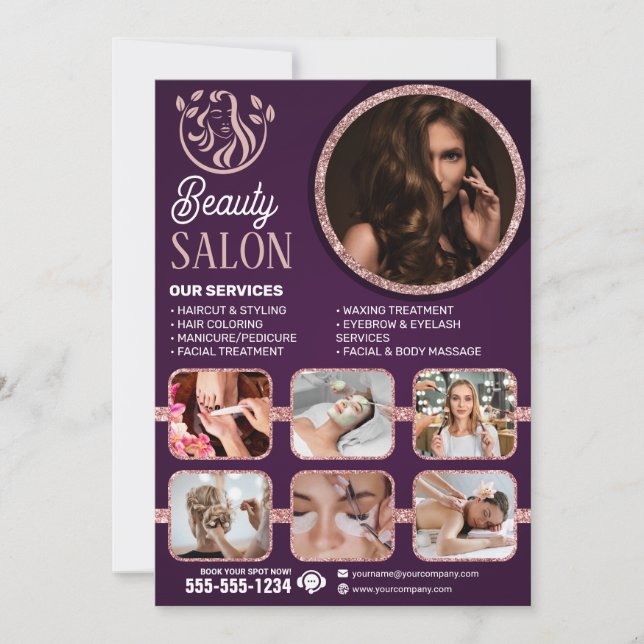 Chic Rose Gold Beauty Spa Hair Nail Makeup Salon Invitation (Front)