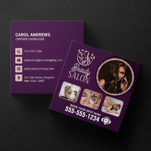 Chic Rose Gold Beauty Spa Hair Nail Makeup Salon Square Business Card