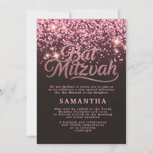 Chic Rose Gold & Black Bat Mitzvah Invitation