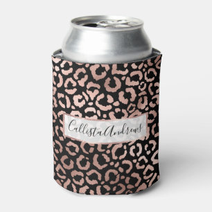 Chic Rose Gold Black Leopard Cheetah Animal Print Can Cooler