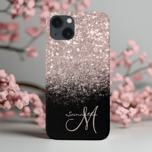  Chic Rose Gold & Black Monogram iPhone Case (Creator Uploaded)
