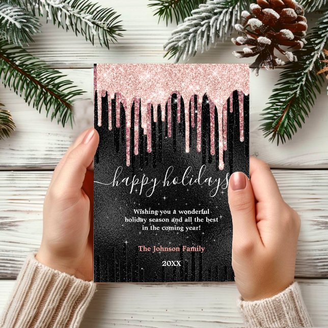 Chic rose gold black new year Christmas greeting  Card (Creator Uploaded)