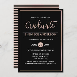 Chic Rose Gold & Black Script & Script Graduation Invitation