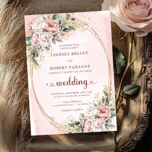 Chic Rose Gold Blush Botanical Wedding Invitation