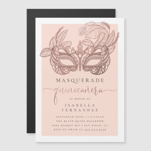 Chic Rose Gold & Blush Masquerade Quinceañera Magnetic Invitation