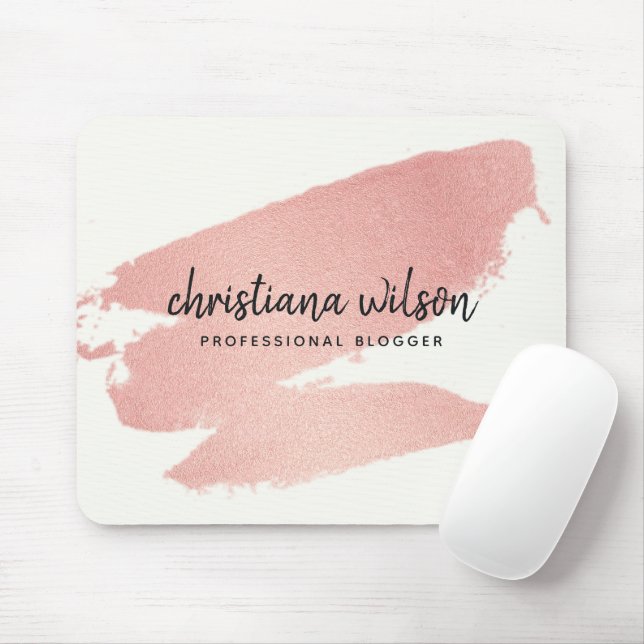 CHIC ROSE GOLD BLUSH PINK BRUSH STROKE CALLIGRAPHY MOUSE PAD (With Mouse)
