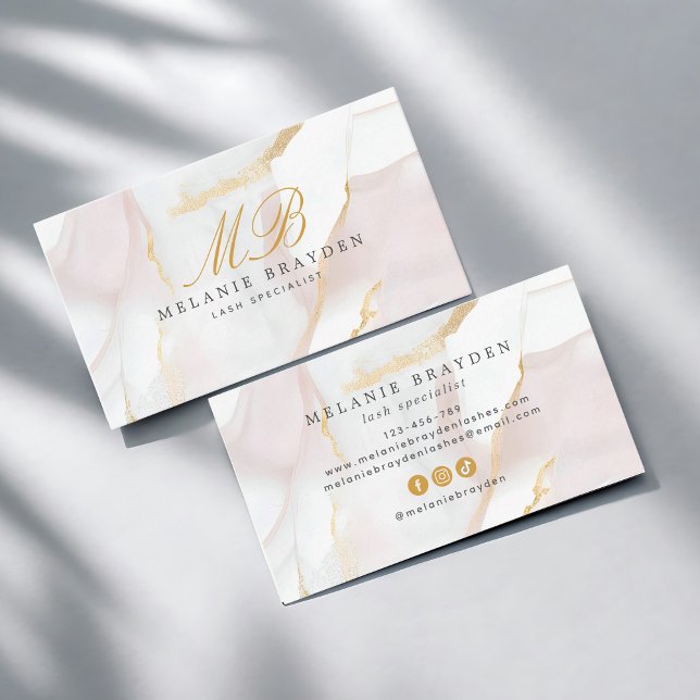 Chic Rose Gold Blush Pink Marble Monogram Business Card (Creator Uploaded)
