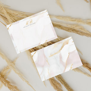 Chic Rose Gold Blush Pink Monogram Agate Marble Card