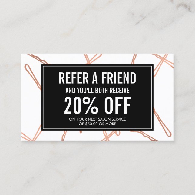 Chic Rose Gold Bobby Pins Hair Salon Referral Card (Front)