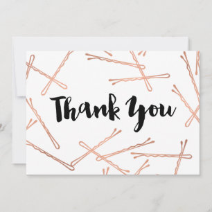 Chic Rose Gold Bobby Pins Hair Salon Thank You Card