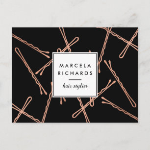Chic Rose Gold Bobby Pins Hair Stylist Salon Black Postcard