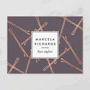 Chic Rose Gold Bobby Pins Hair Stylist Salon Grey Postcard