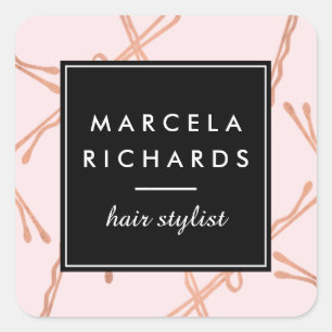 Chic Rose Gold Bobby Pins Hair Stylist Salon Pink Square Sticker