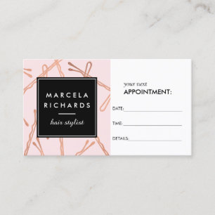 Chic Rose Gold Bobby Pins on Pink Appointment Card