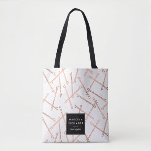 Chic Rose Gold Bobby Pins White Personalised Tote Bag