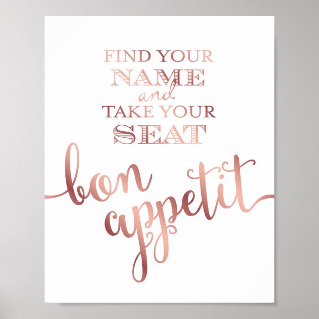 Chic Rose Gold BON APPETIT Sign Print (Front)