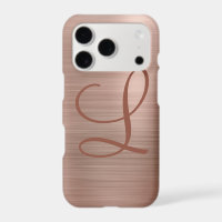 Chic Rose Gold Brushed Metal Monogram Initial