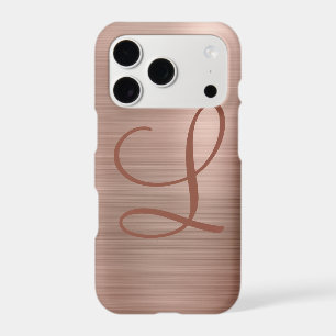 Chic Rose Gold Brushed Metal Monogram Initial