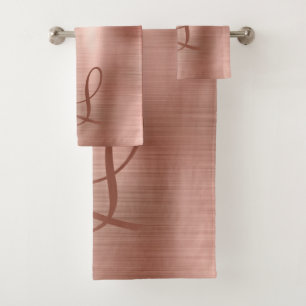 Chic Rose Gold Brushed Metal Monogram Initial Bath Towel Set
