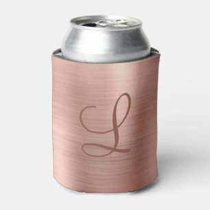 Chic Rose Gold Brushed Metal Monogram Initial Can Cooler
