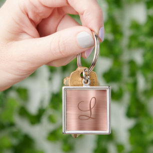 Chic Rose Gold Brushed Metal Monogram Initial Key Ring