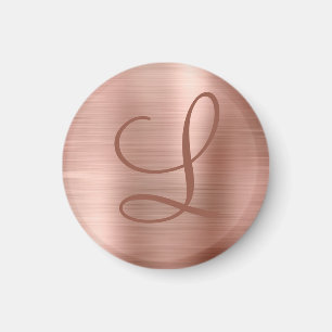 Chic Rose Gold Brushed Metal Monogram Initial Magnet