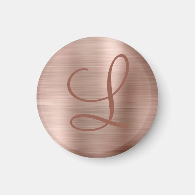 Chic Rose Gold Brushed Metal Monogram Initial Magnet (Front)