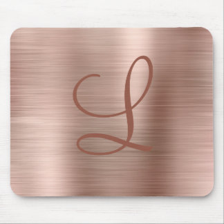 Chic Rose Gold Brushed Metal Monogram Initial Mouse Pad