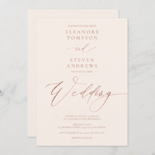 Chic rose gold calligraphy pastel blush wedding invitation