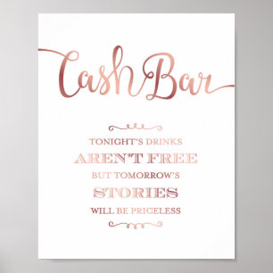Chic Rose Gold CASH BAR QUOTE Sign Print