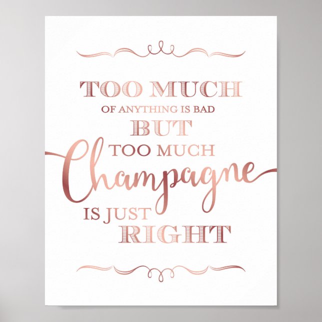 Chic Rose Gold CHAMPAGNE QUOTE Sign Print (Front)
