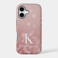 Chic Rose Gold Champagne Sparkle Bokeh Monogram