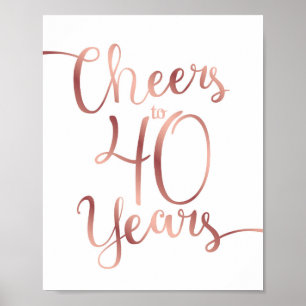 Chic Rose Gold CHEERS TO 40 YEARS Sign Print