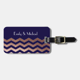 Chic Rose Gold Chevron Newlywed Luggage Tag