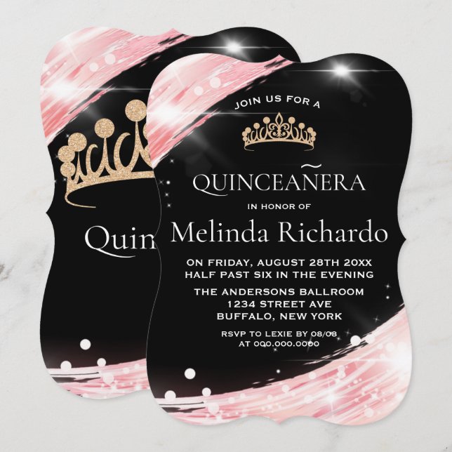 Chic Rose Gold Crown Quinceanera Party Invitation (Front/Back)