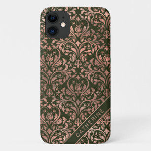 Chic Rose Gold Damask Personalised Name iPhone 11 Case