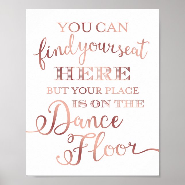 Chic Rose Gold DANCE FLOOR - SEATING Sign Print (Front)