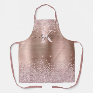 Chic Rose Gold Diamond Glitter Monogrammed Apron