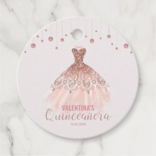 Chic Rose Gold Dress Quinceañera 15th Birthday Favour Tags