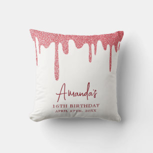 Chic Rose Gold Drip Glitter Sweet 16 Birthday Cushion