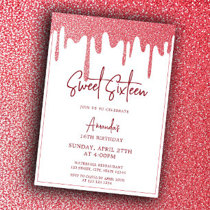 Chic Rose Gold Drip Glitter Sweet 16 Birthday Invitation