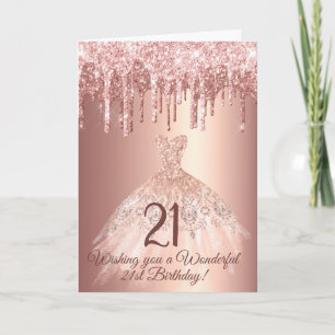 Chic Rose Gold Dripping Glitter Birthday Card