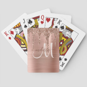 Chic Rose Gold Dripping Glitter Brushed Metal Glam Playing Cards