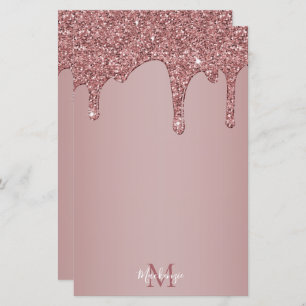 Chic Rose Gold Dripping Glitter Glam Monogram